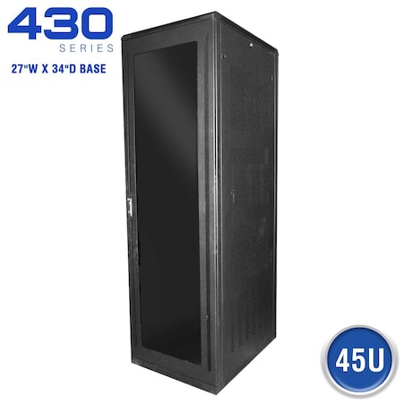 Quest Mfg Floor Enclosure Server Cabinet, Acrylic Door, 45U, 7' x 27"W x 34"D, Black FE4319-45-02
